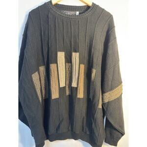 Vintage 3D Protege Collection Oversized Knit Sweater Black Gold Geometric 4X